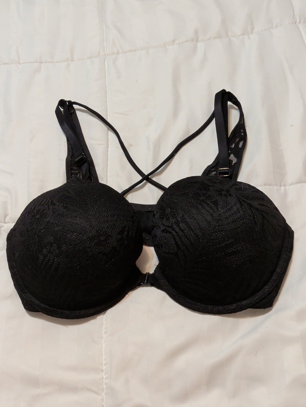 Victoria's Secret Black Lace Push-Up Bra with Crisscross Back